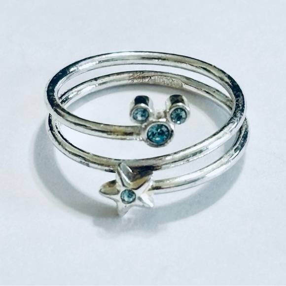 Disney - Silver Mickey and star double wire ring with blue crystals - size 5.25 - Picture 2 of 11